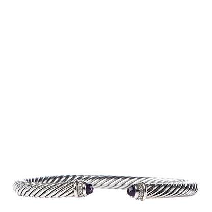 David Yurman Sterling Silver Diamond Amethyst 5mm Cable Classics Bracelet 2 of 8