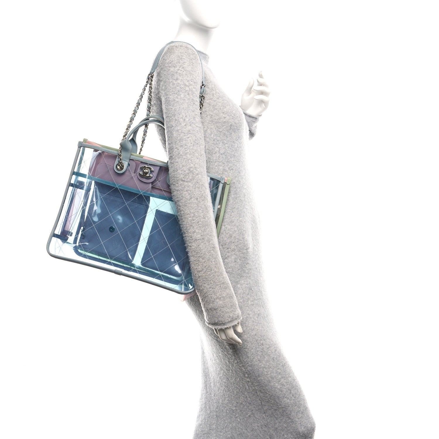 Chanel PVC Lambskin Stitched Medium Coco Splash Shopping Bag Blue Green Pink 2 of 11