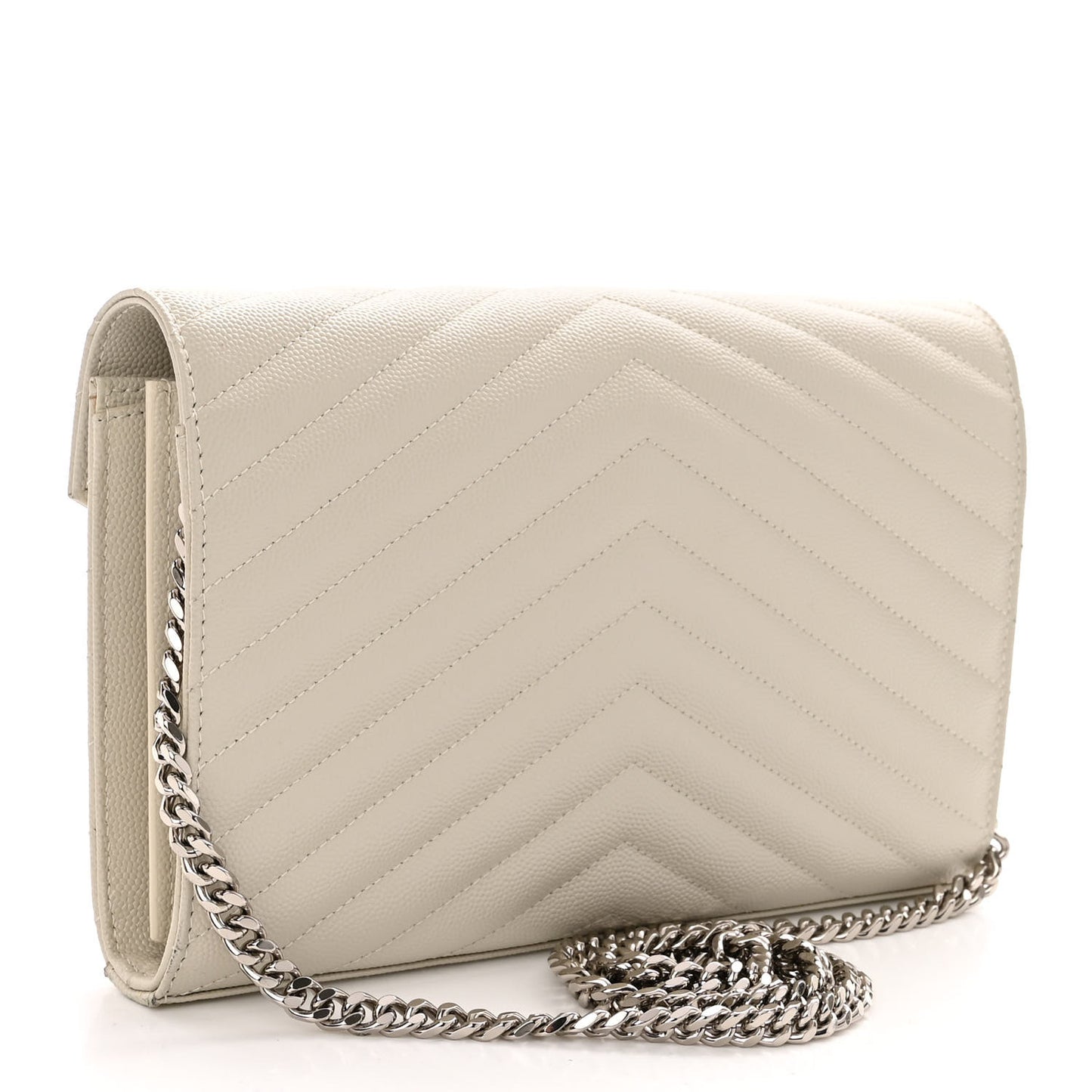 Grain De Poudre Matelasse Chevron Monogram Chain Wallet Blanc Vintage