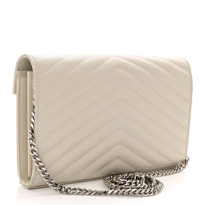 Saint Laurent Grain De Poudre Matelasse Chevron Monogram Chain Wallet Blanc Vintage 3 of 10