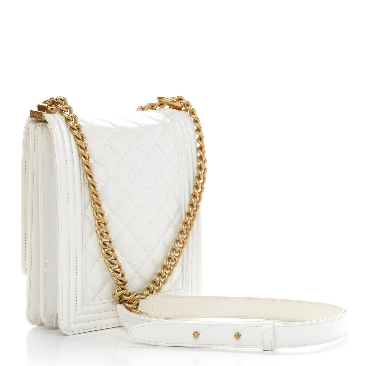 Chanel Patent Quilted North South Boy Flap White 3 of 9