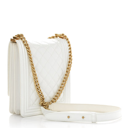 Chanel Patent Quilted North South Boy Flap White 3 of 9