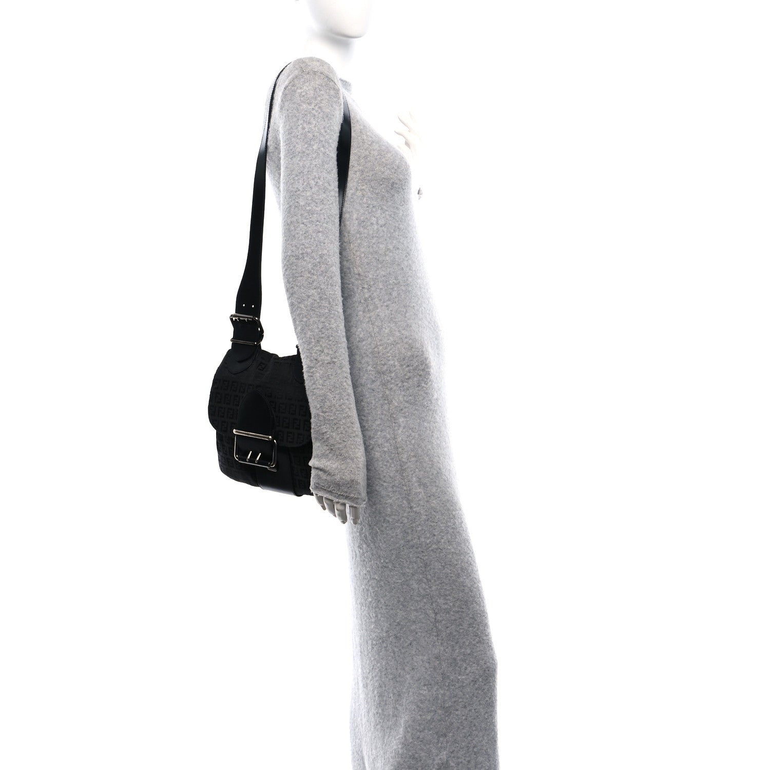 Fendi Zucchino Buckle Shoulder Bag Black 3 of 13