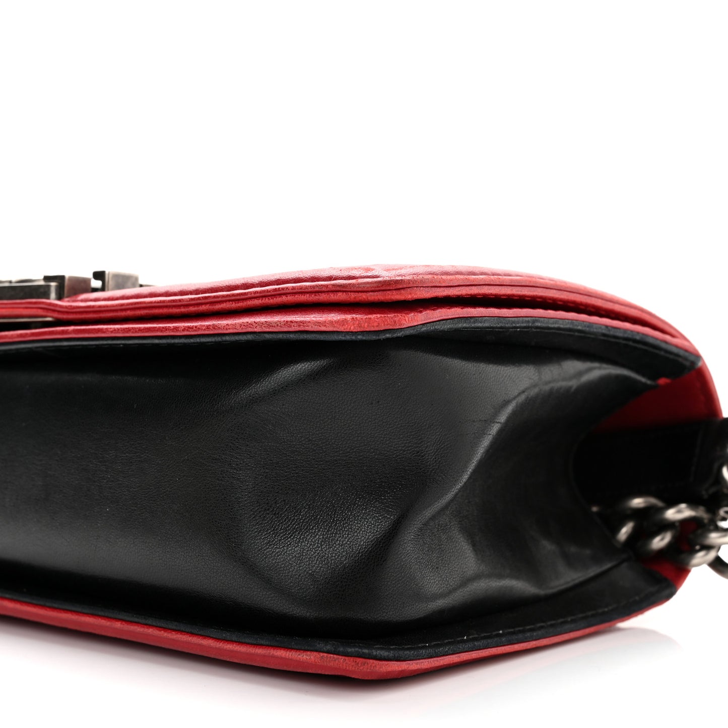 Lambskin Quilted Medium Boy Flap Black Red