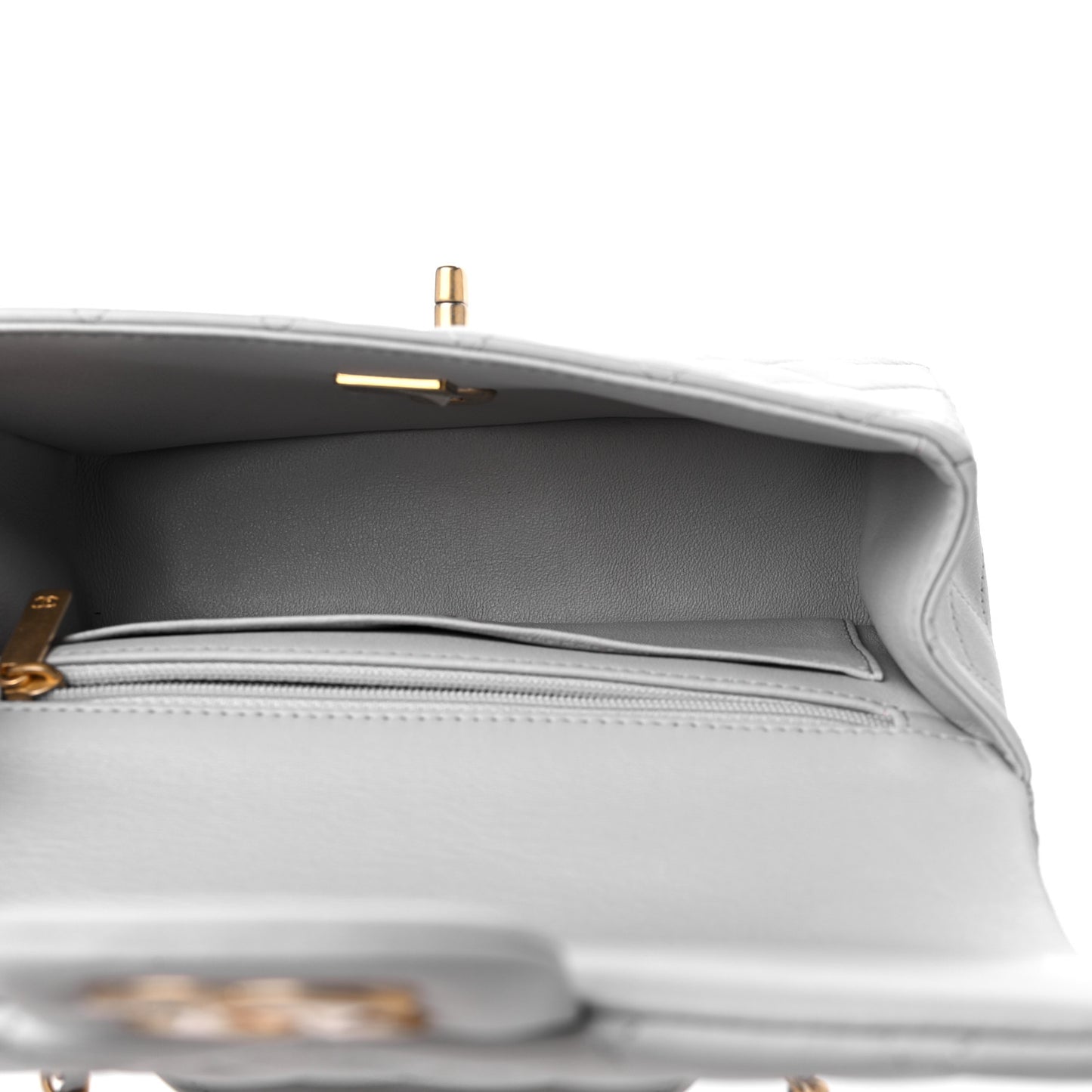 Lambskin Quilted Mini Top Handle Rectangular Flap Grey