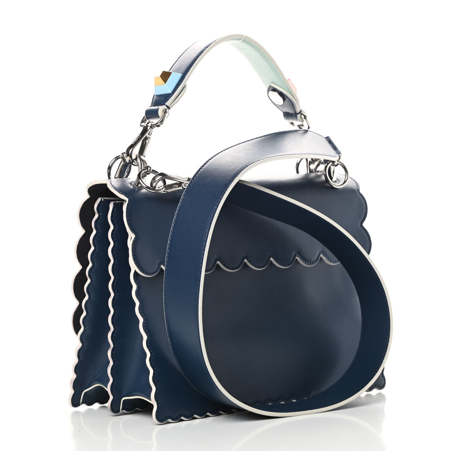 Fendi Vitello Liberty Scalloped Studded Flowers and Bows Kan I Shoulder Bag Amazzonia Multicolor 3 of 16