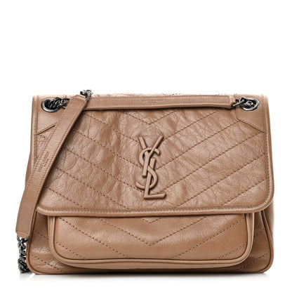 Saint Laurent Crinkled Calfskin Matelasse Monogram Medium Niki Chain Satchel Dark Toffee 1 of 10
