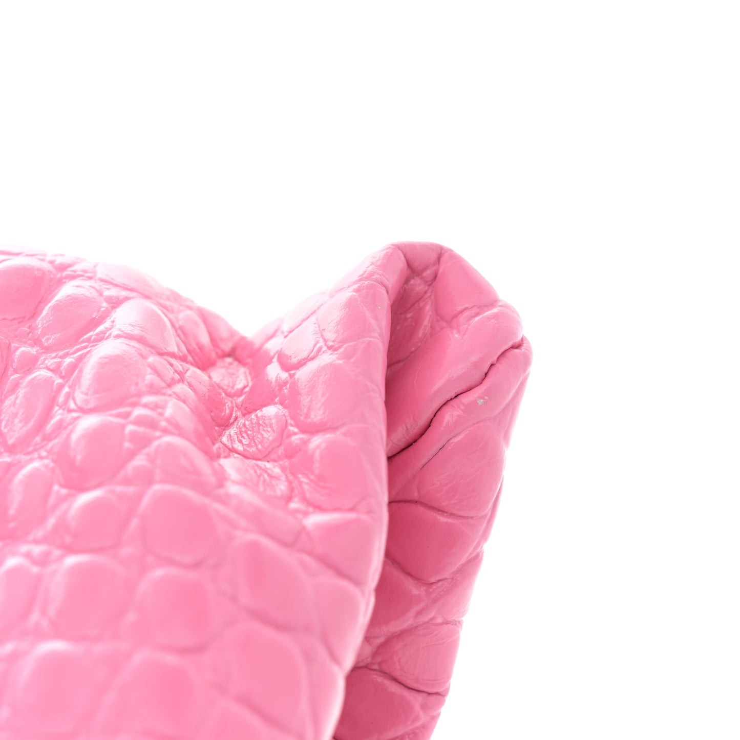 Shiny Supple Calfskin Logo Crocodile Embossed XL Cloud Clutch Pink