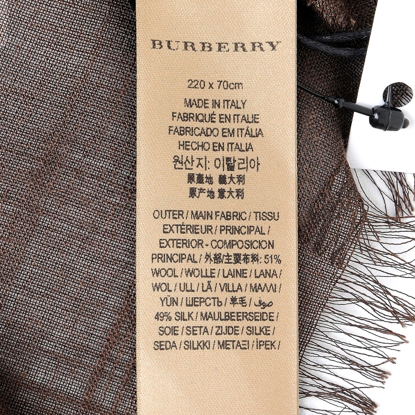Wool Silk Ombre Gauze Giant Check Scarf Camel