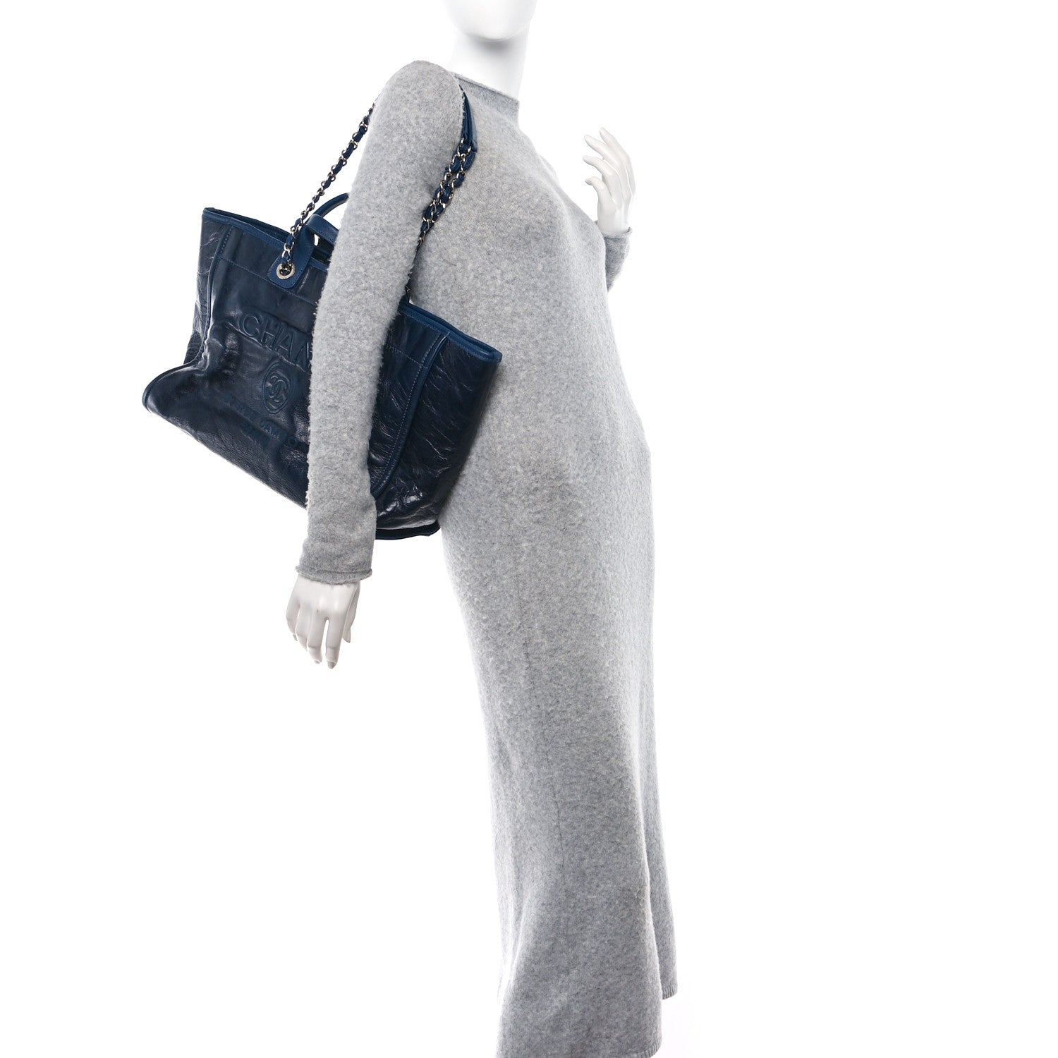 Chanel Glazed Calfskin Large Deauville Tote Blue 2 of 14