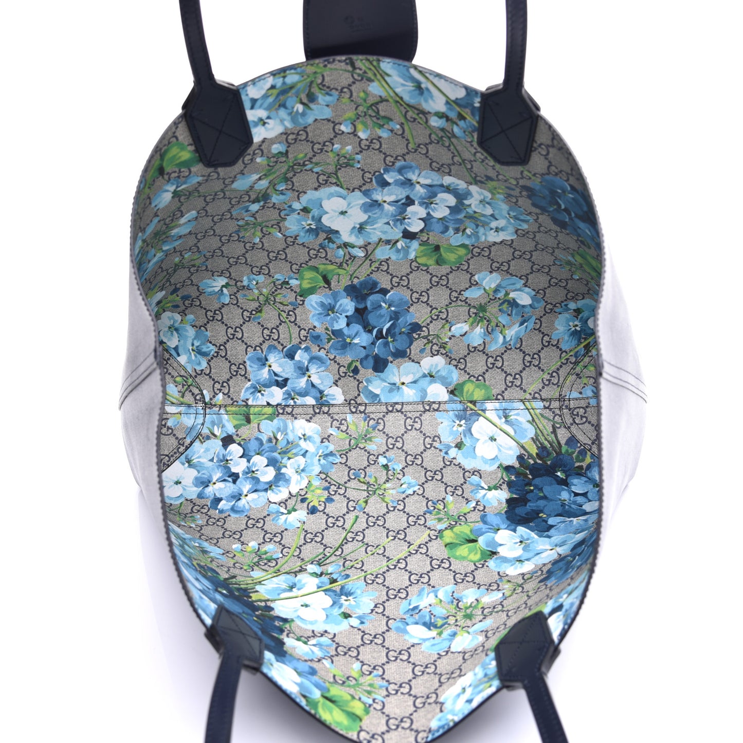 GG Supreme Monogram Blooms Medium Reversible Tote Beige Blue Navy