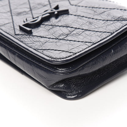 Saint Laurent Crinkled Calfskin Matelasse Monogram Niki Chain Wallet Deep Marine 8 of 9
