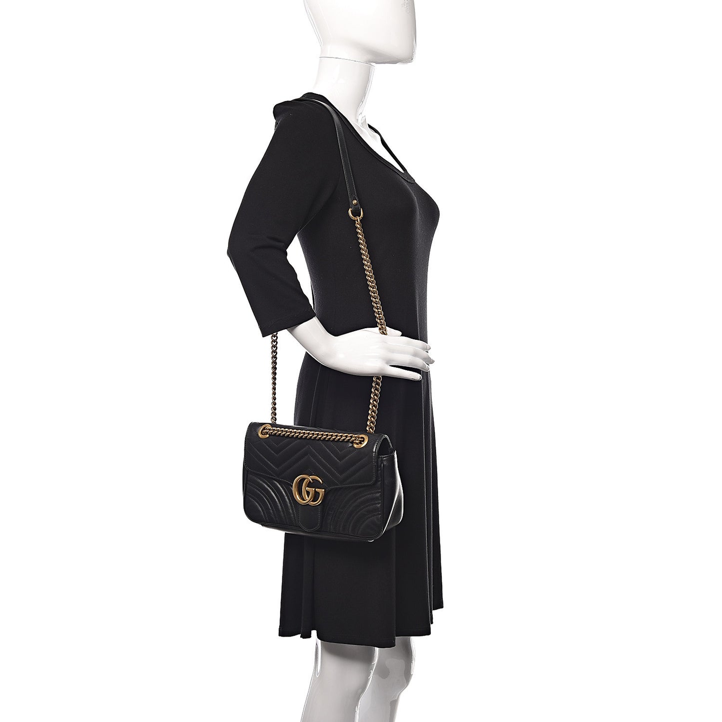Calfskin Matelasse Small GG Marmont Shoulder Bag Black