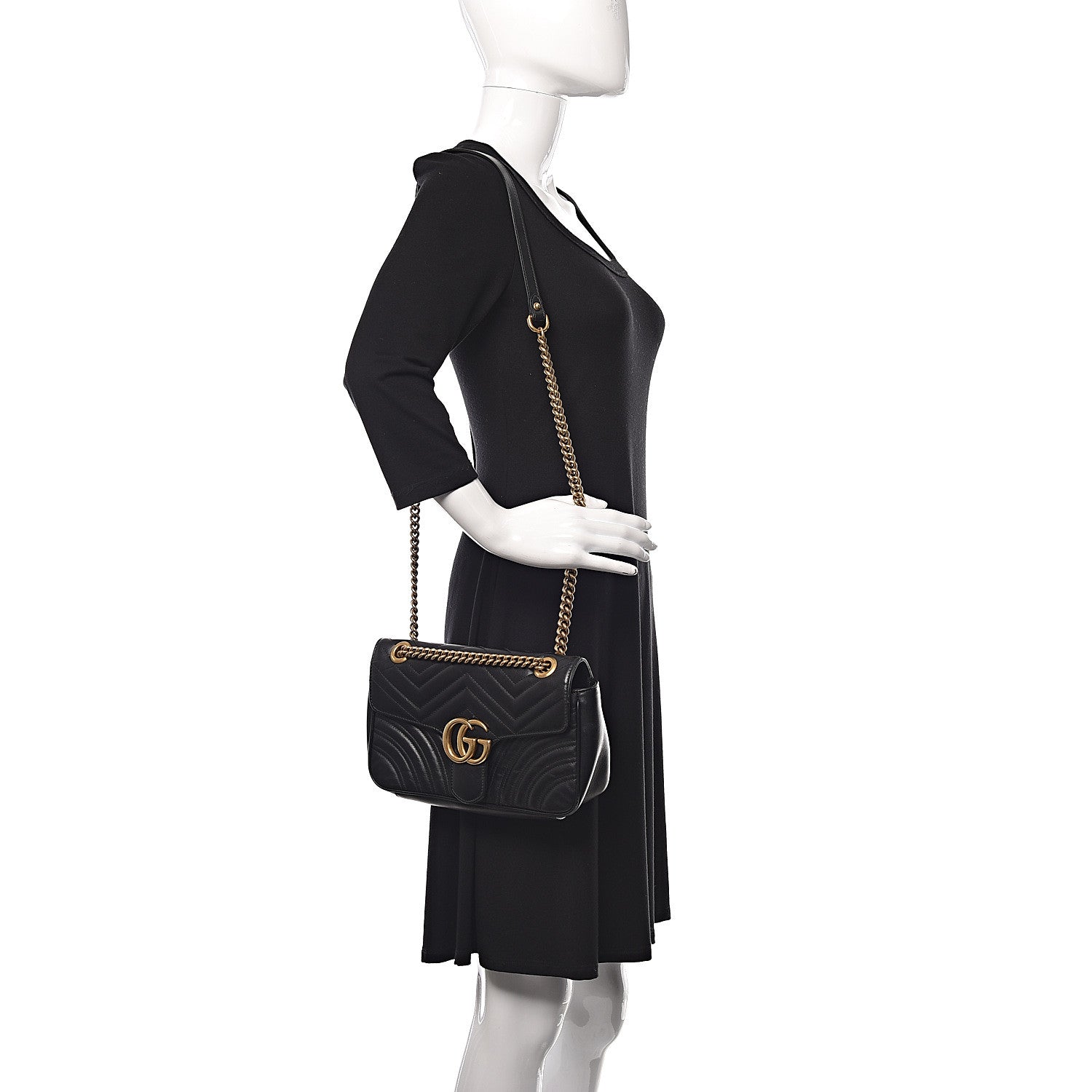 Gucci Calfskin Matelasse Small GG Marmont Shoulder Bag Black 2 of 14