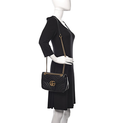 Gucci Calfskin Matelasse Small GG Marmont Shoulder Bag Black 2 of 14