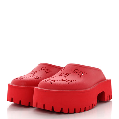 Gucci Rubber GG Monogram Perforated Elea Platform 55mm Lug Sole Sandals 37 Deep Coral 3 of 12