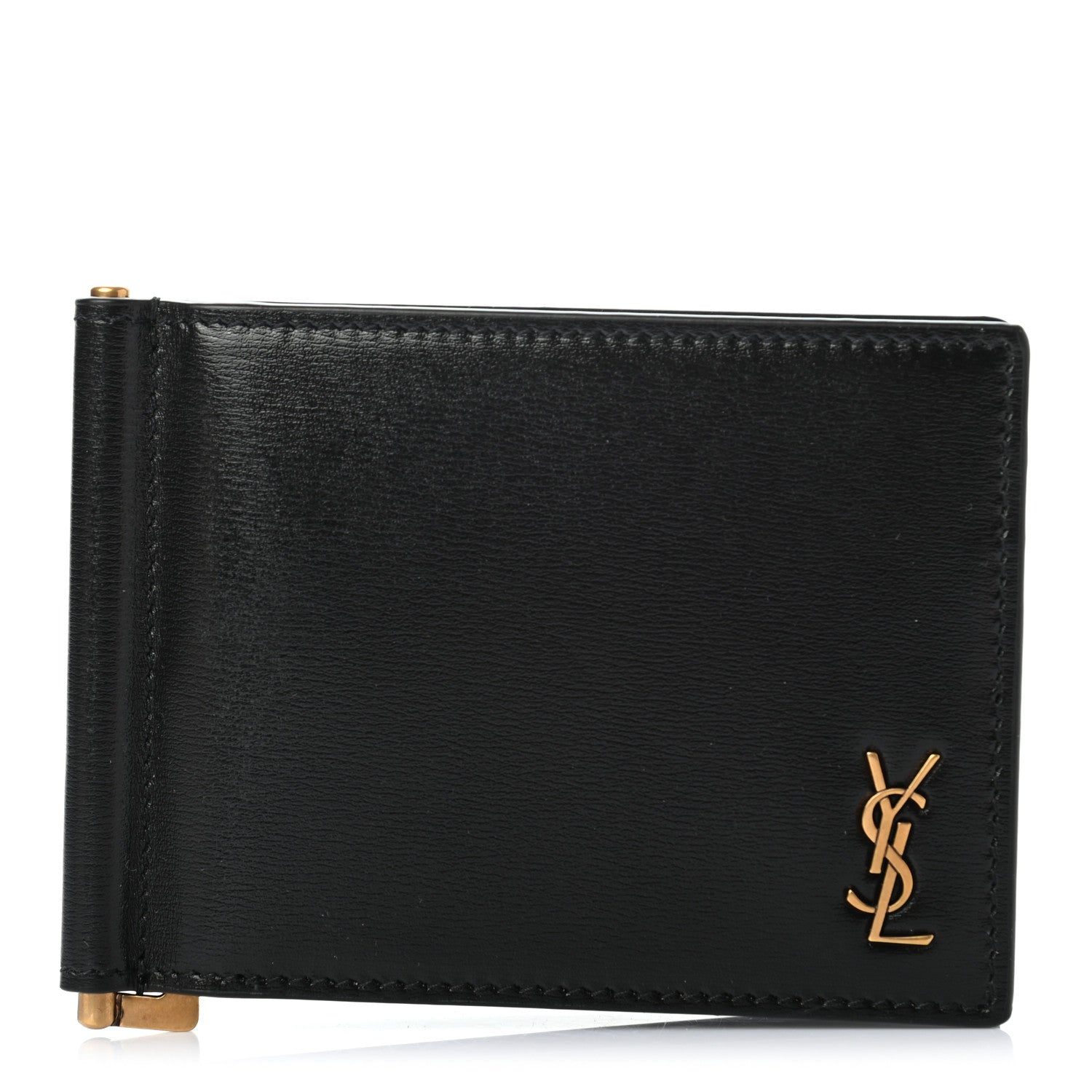 Saint Laurent Shiny Calfskin Tiny Cassandre Bill Clip Wallet Black 1 of 7
