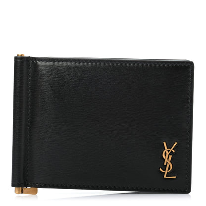 Saint Laurent Shiny Calfskin Tiny Cassandre Bill Clip Wallet Black 1 of 7