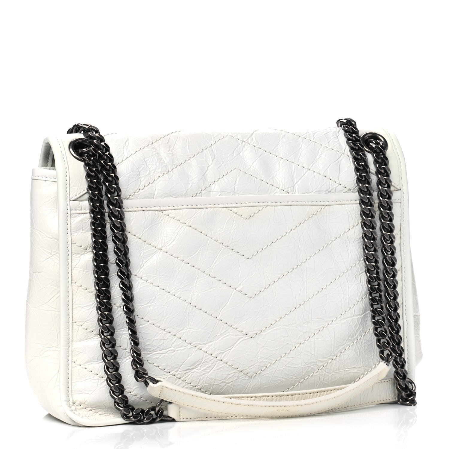 Saint Laurent Crinkled Calfskin Matelasse Monogram Medium Niki Chain Satchel Dirty White 2 of 6