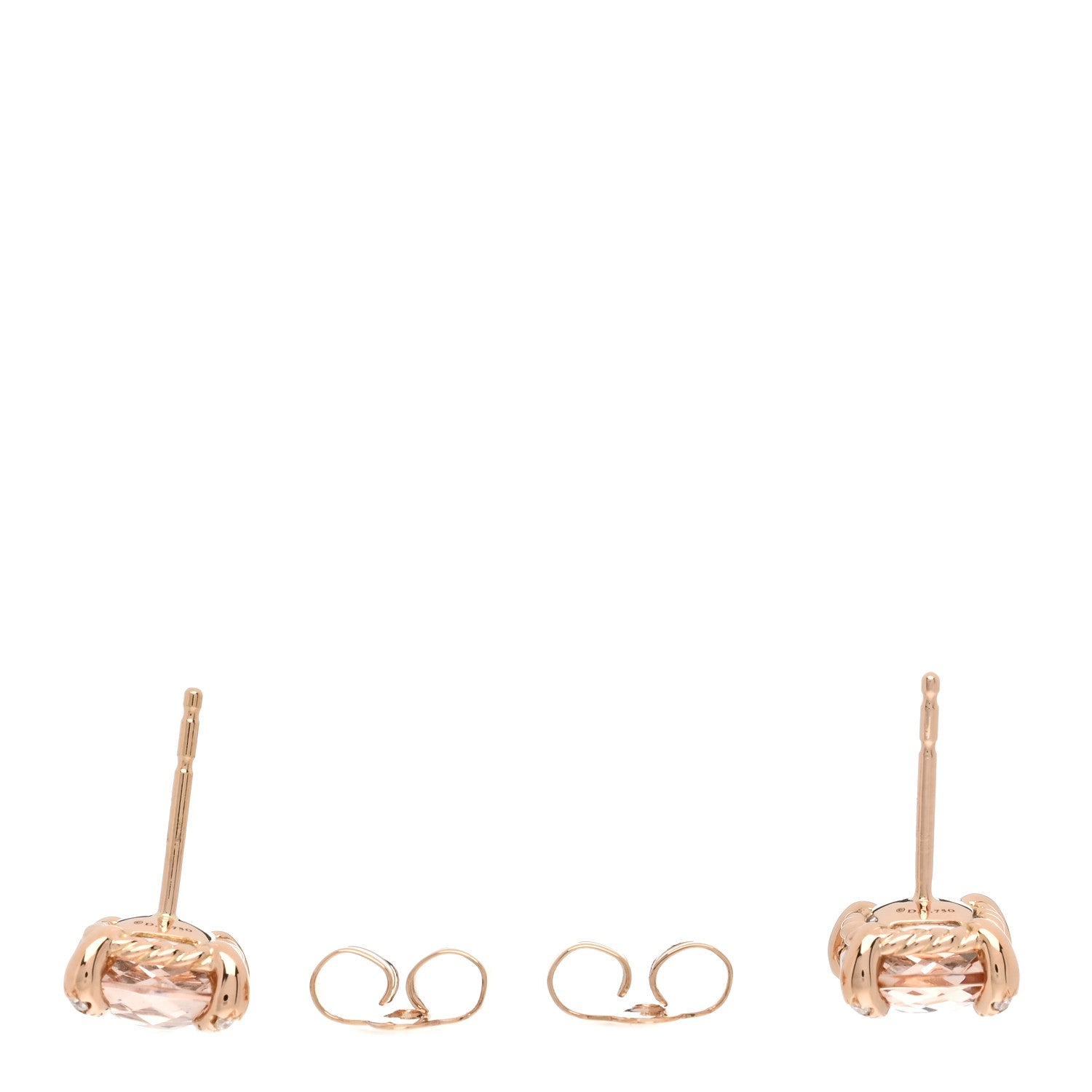 David Yurman 18K Rose Gold Diamond Morganite 8mm Chatelaine Earrings 3 of 4