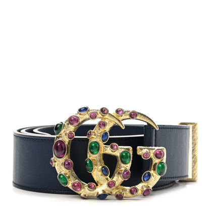 Gucci Calfskin Ceramic Glass Double G 40mm Belt 95 38 Navy Multicolor 1 of 5