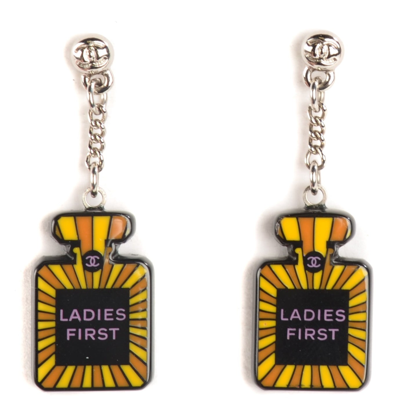 Resin Perfume Bottle CC Earrings Black Yellow Orange