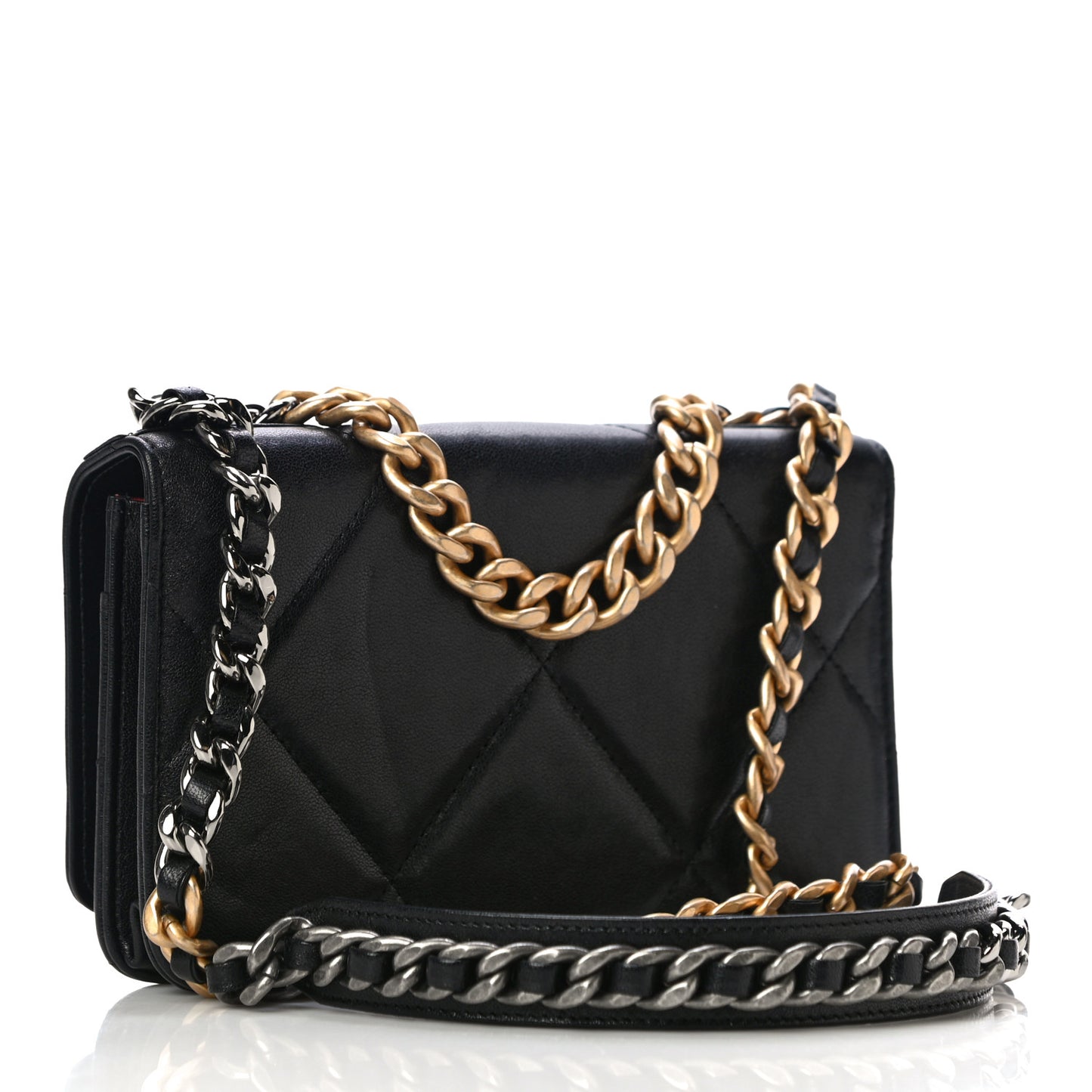 Lambskin Quilted Chanel 19 Wallet On Chain WOC Black
