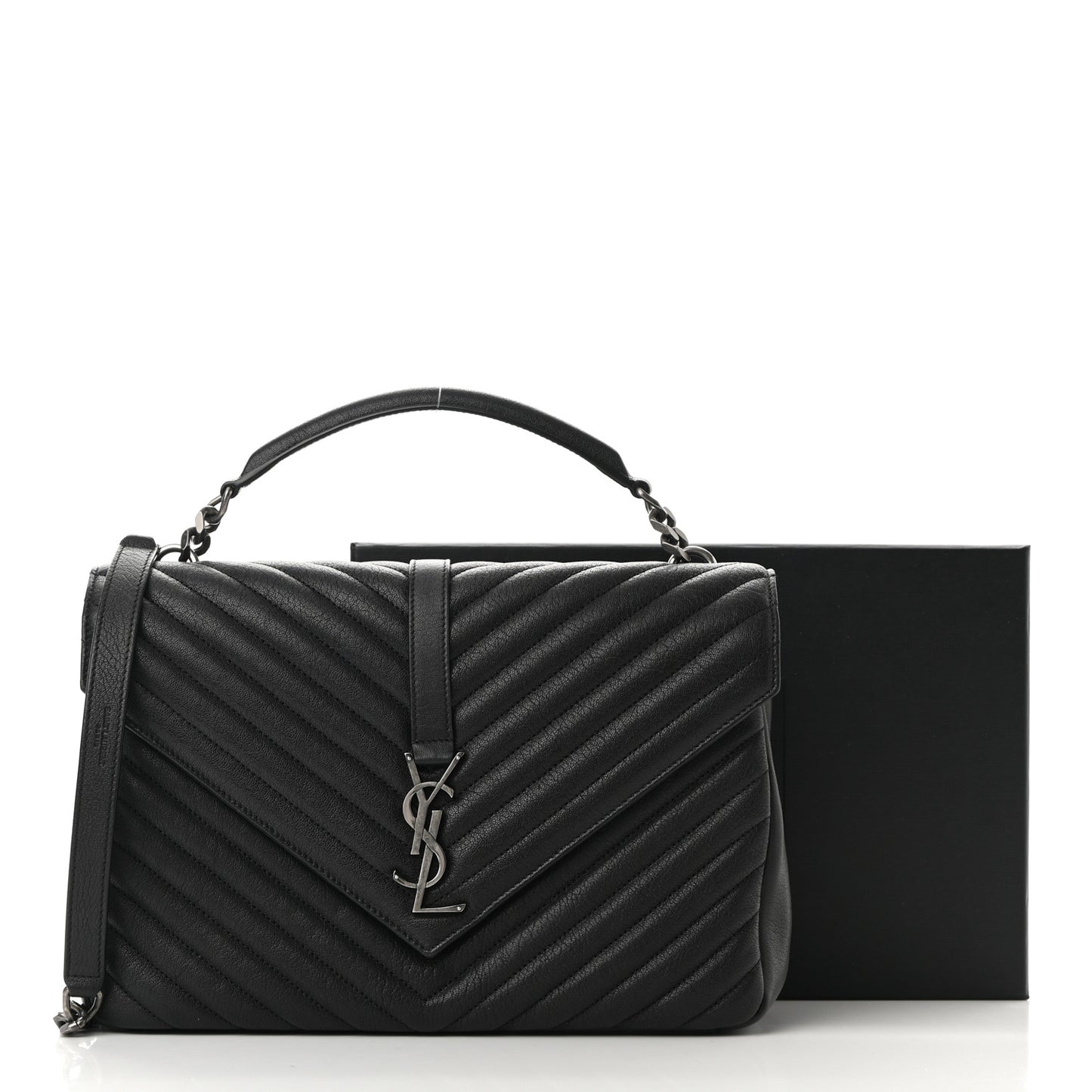 Sheepskin Matelasse Chevron Monogram Large College Satchel Black
