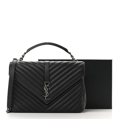 Saint Laurent Sheepskin Matelasse Chevron Monogram Large College Satchel Black 10 of 10