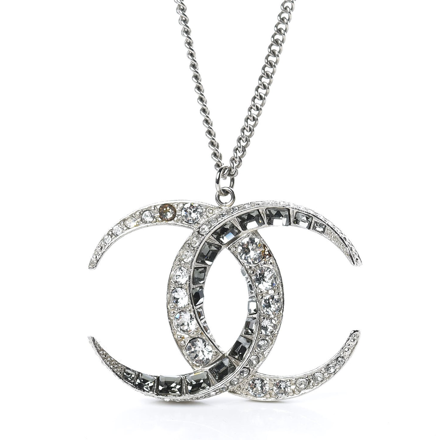 Baguette Crystal Moon CC Necklace Silver