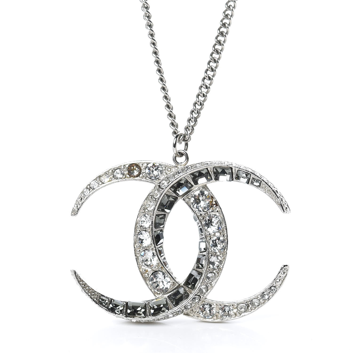 Chanel Baguette Crystal Moon CC Necklace Silver 4 of 7