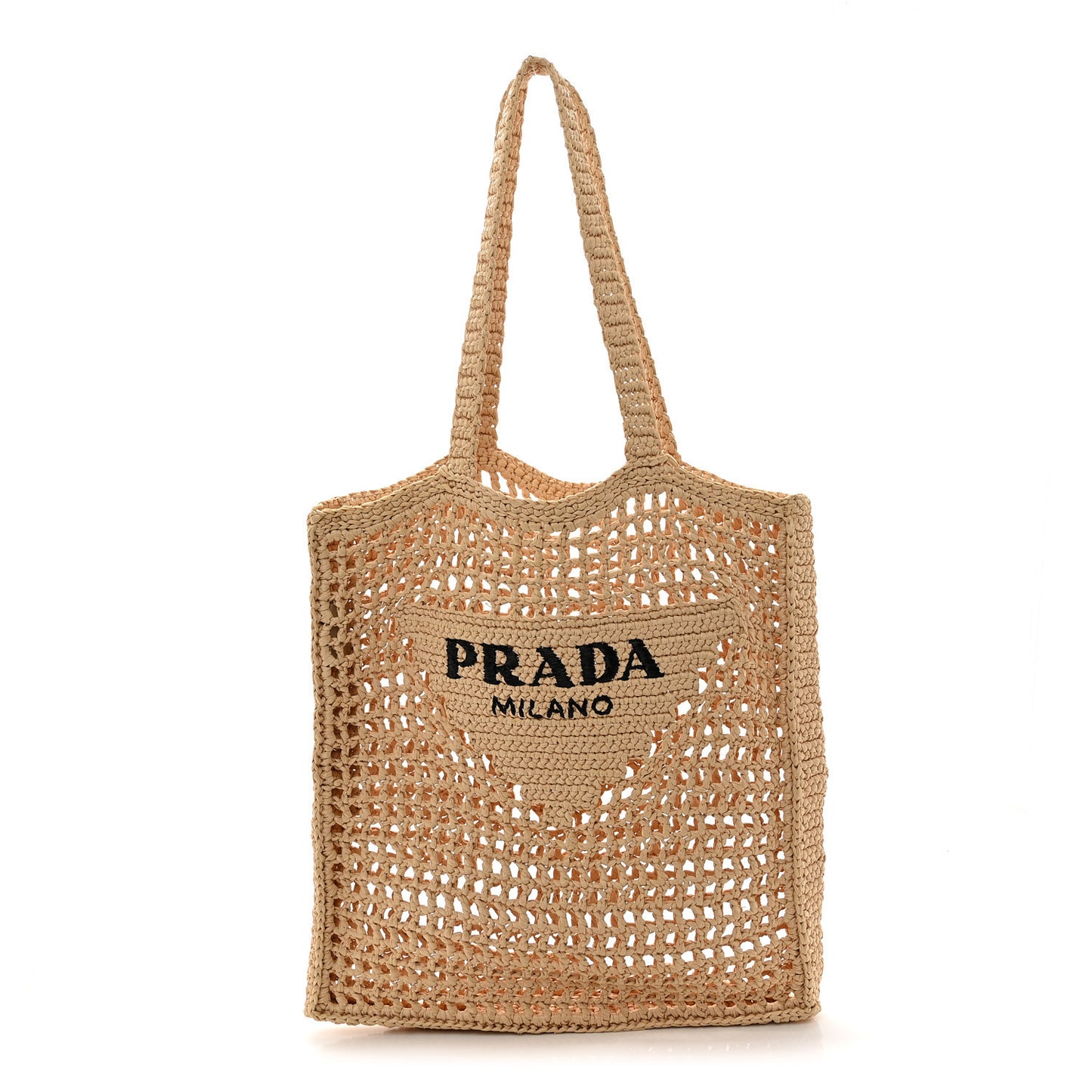 Yarn Raffia Effect Crochet Logo Embroidered Tote Bag Naturale
