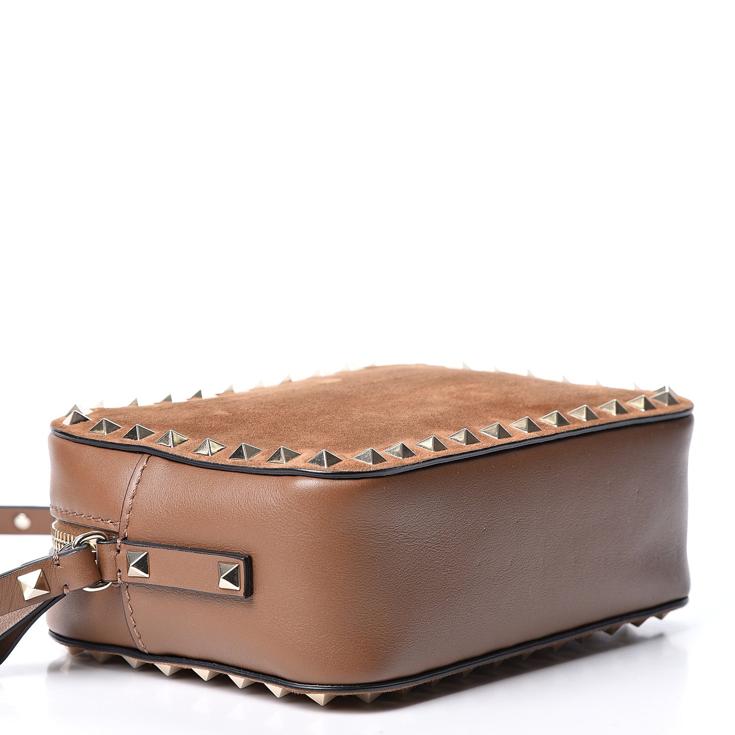 Suede Calfskin Rockstud Camera Crossbody Bag Deep Cuir
