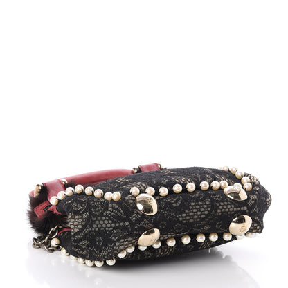 Fendi Lace Mink Pearl Mini Neve Shoulder Bag Black 4 of 9