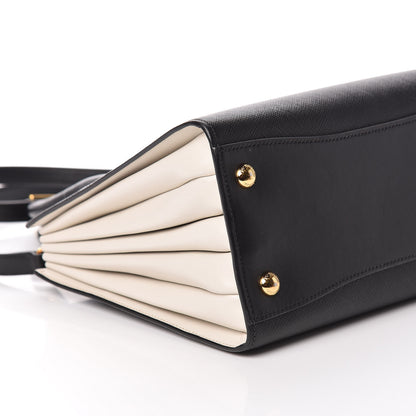 Prada Saffiano City Calfskin Small Bibliothèque Top Handle Black Talco 7 of 11