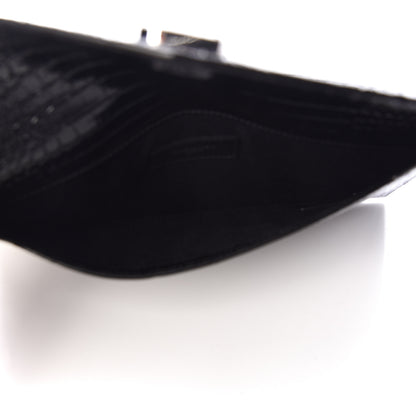 Saint Laurent Calfskin Crocodile Embossed Uptown Monogram Clutch Black 5 of 7