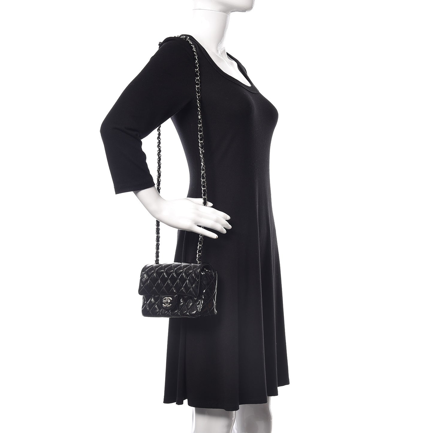 Patent Calfskin Quilted Mini Rectangular Flap Black
