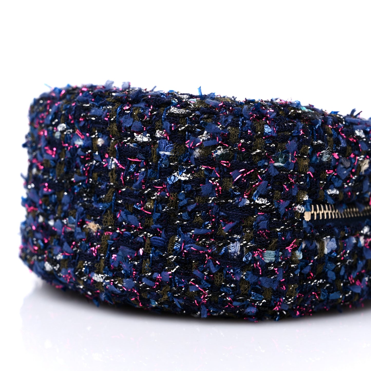 Tweed Quilted Round Clutch With Chain Multicolor