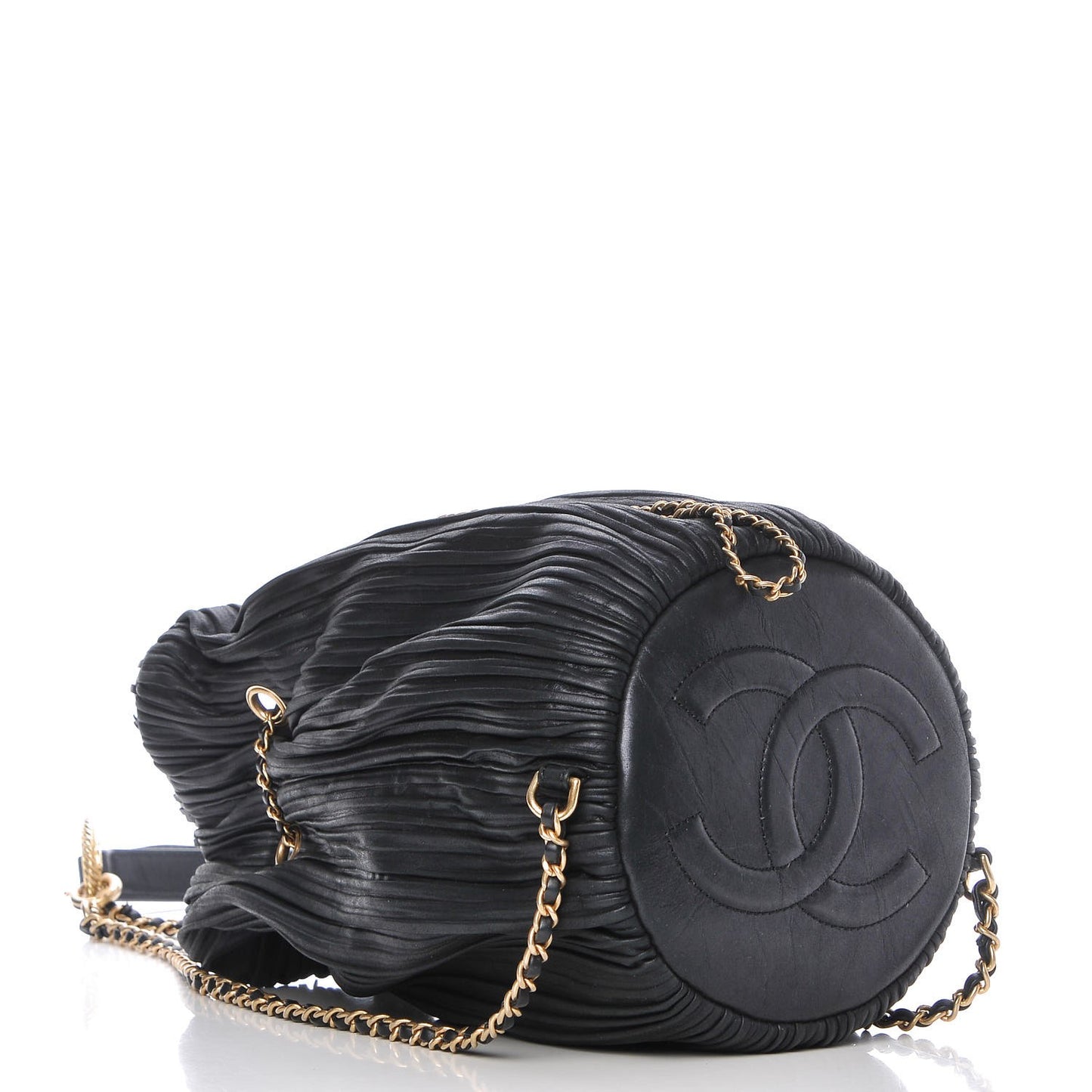 Iridescent Crumpled Calfskin Small Coco Pleats Backpack Navy