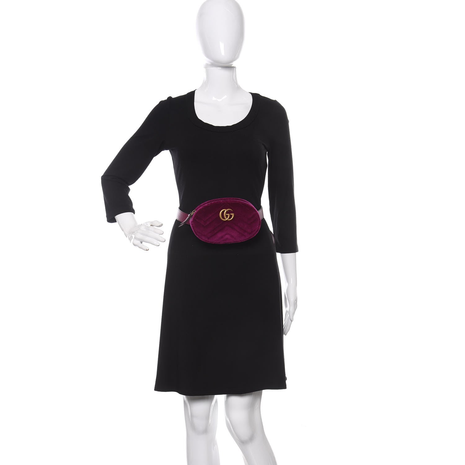 Gucci Velvet Matelasse GG Marmont Belt Bag 85 34 Fuchsia Violet Cyclamen 2 of 11