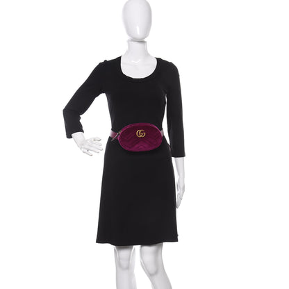 Gucci Velvet Matelasse GG Marmont Belt Bag 85 34 Fuchsia Violet Cyclamen 2 of 11