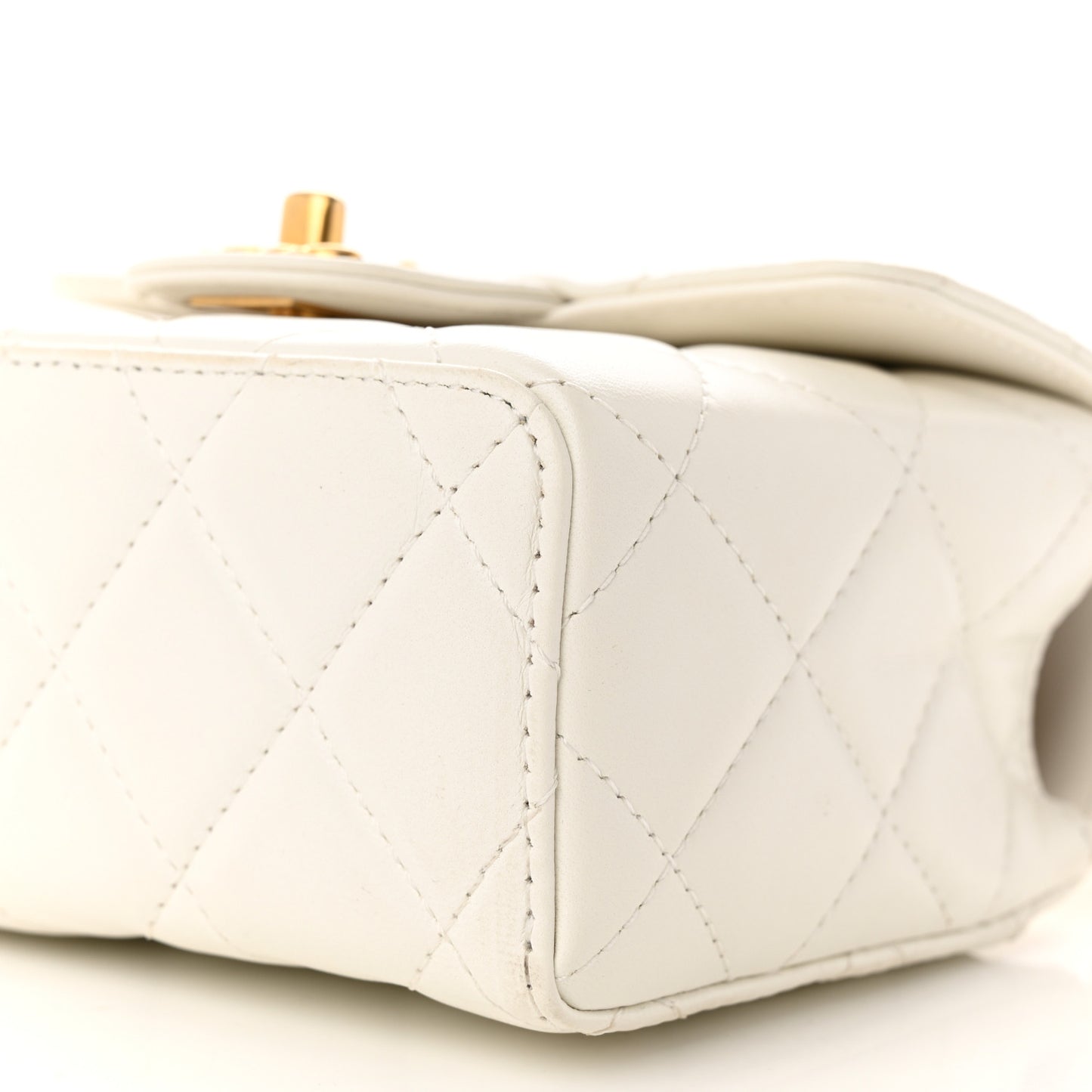 Lambskin Handle Crush Top Handle Flap Bag White