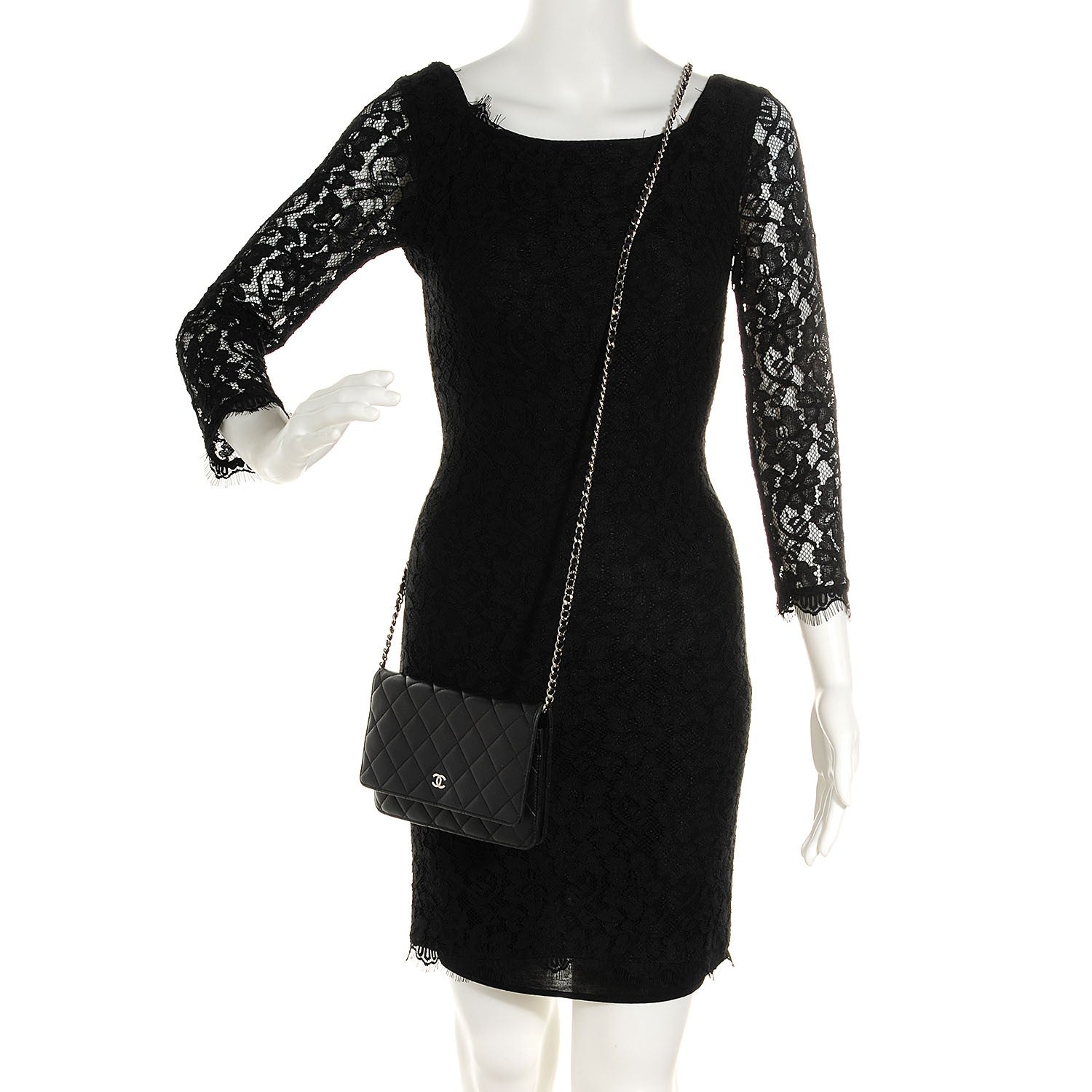 Chanel Lambskin Quilted Wallet On Chain WOC Black 2 of 8