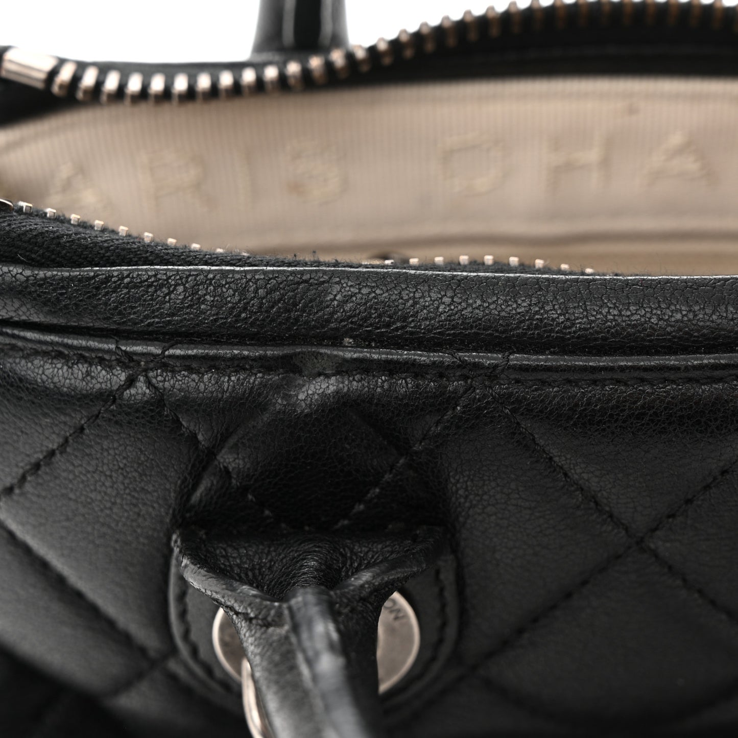 Shiny Sheepskin Quilted Small Shopping Tote Black