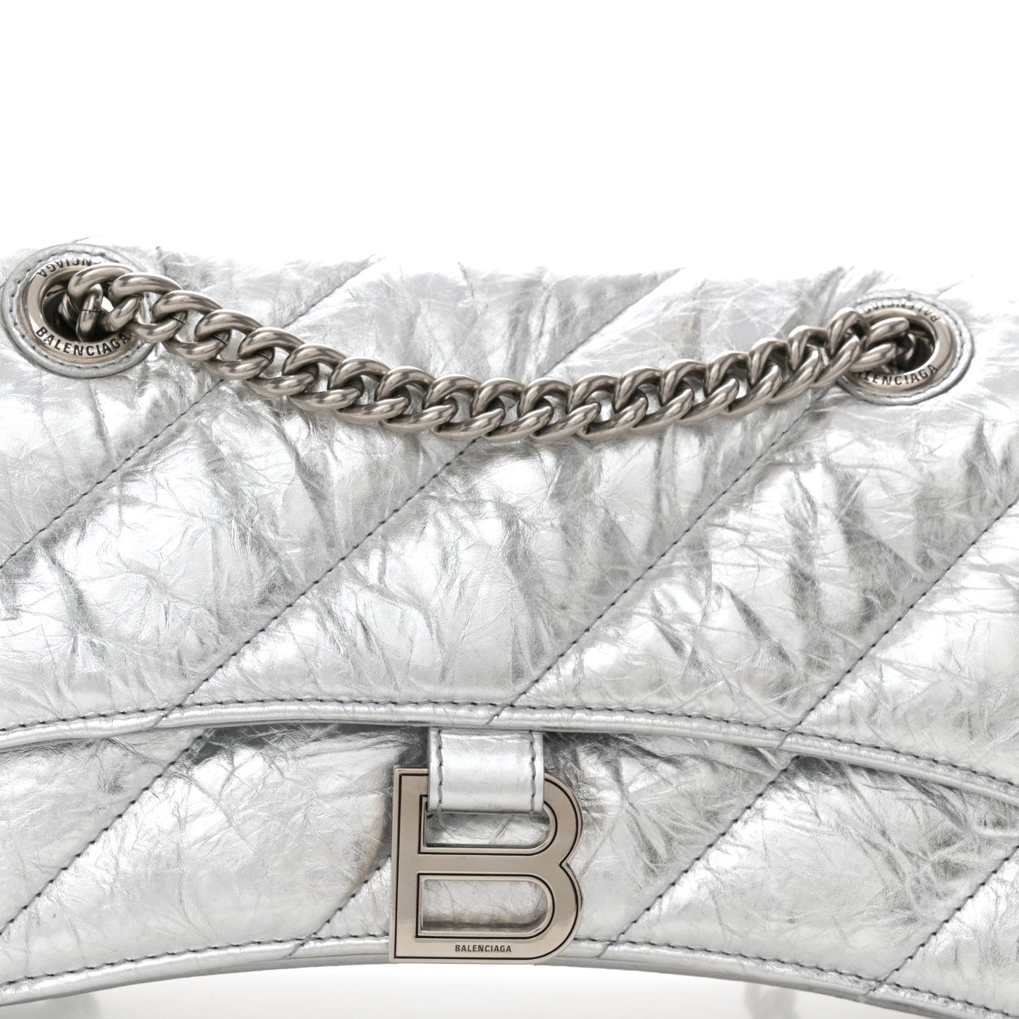 Crushed Calfskin Quilted Small Crush Chain Bag Silver