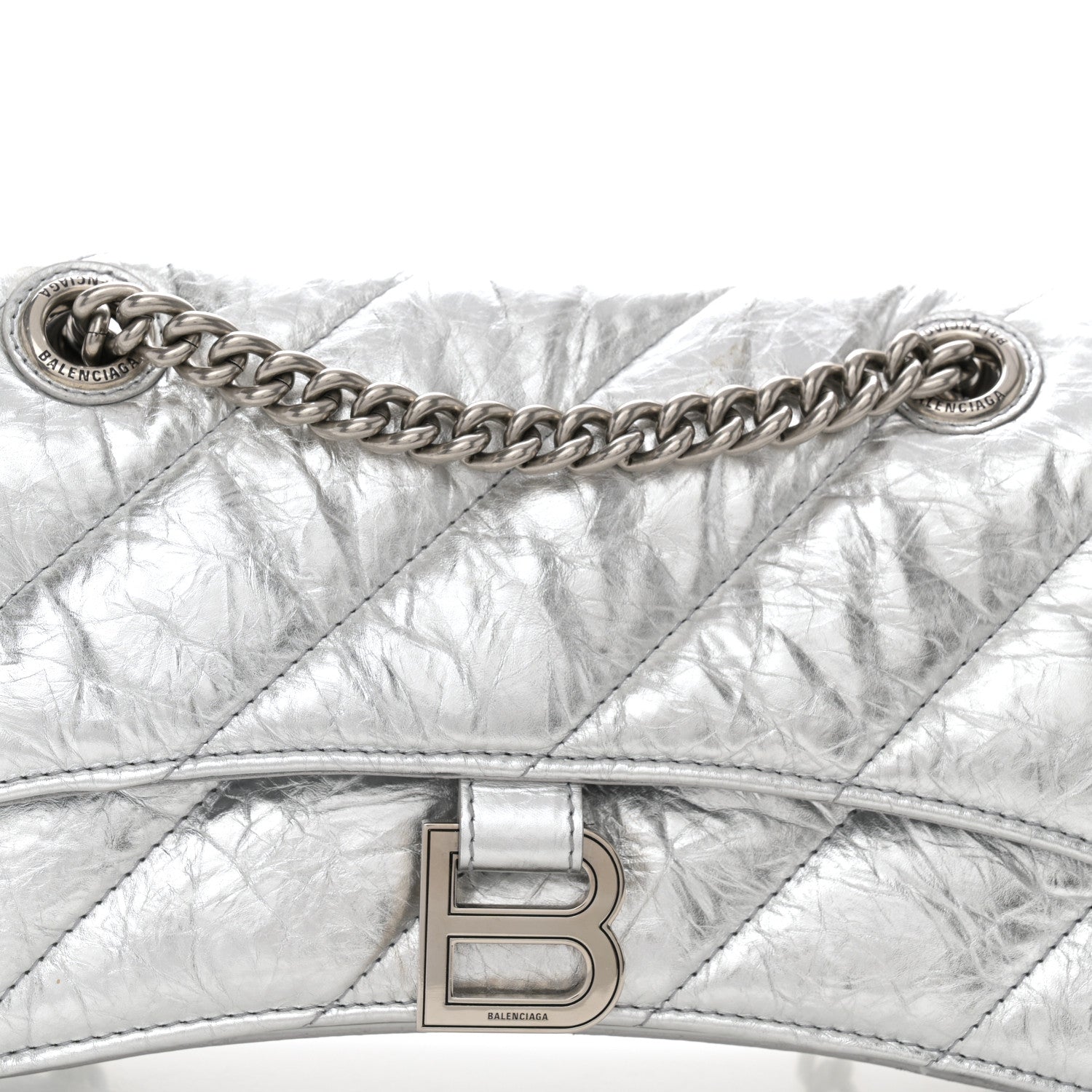 Balenciaga Crushed Calfskin Quilted Small Crush Chain Bag Silver 8 of 13