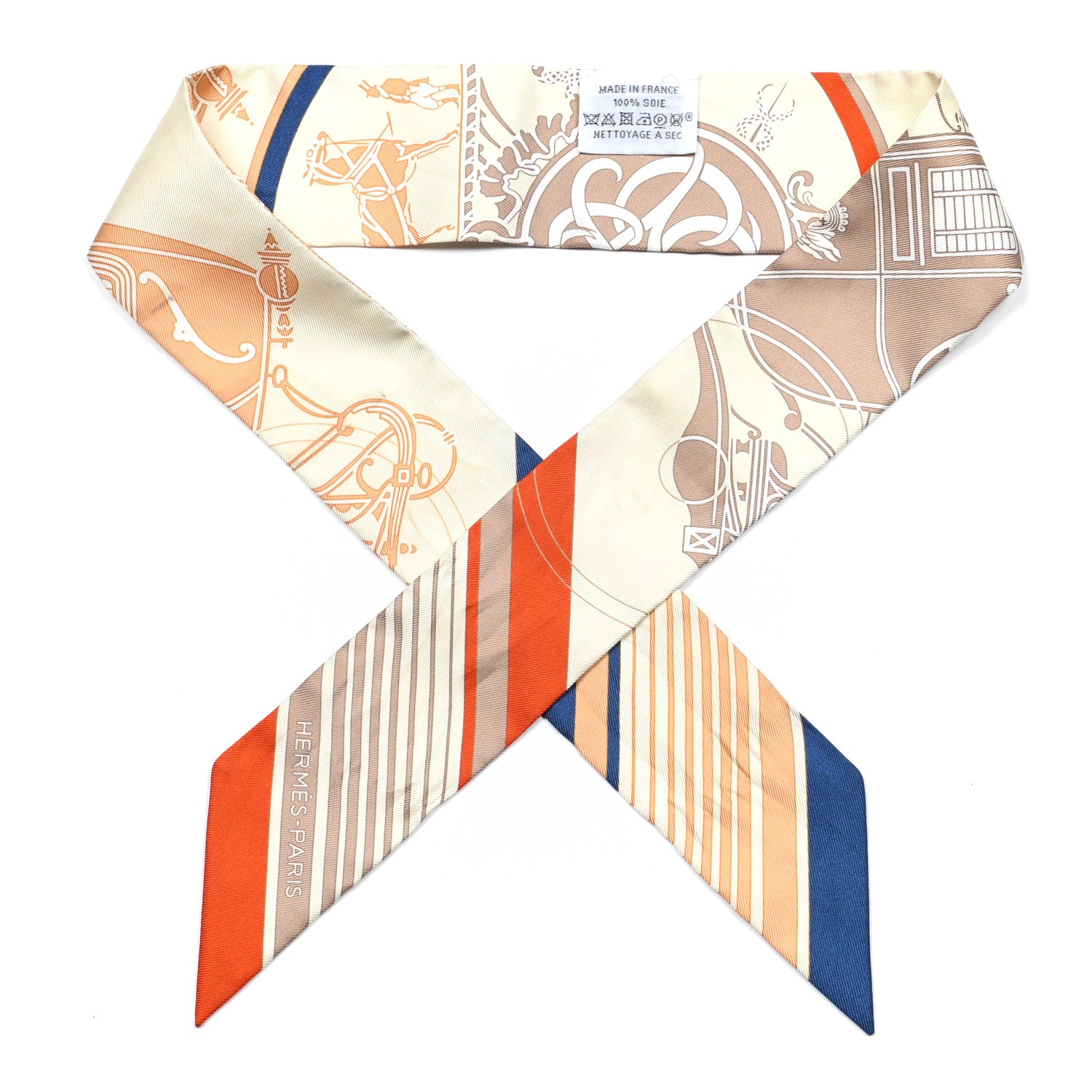 Hermes Silk Ex-Libris Twilly Creme Orange Beige 1 of 5