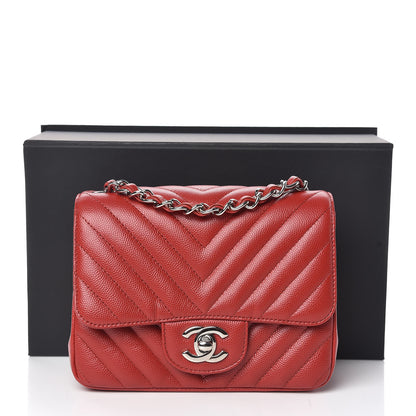 Chanel Caviar Chevron Quilted Mini Square Flap Dark Red 11 of 11