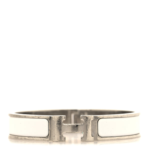 HERMES バングル　ホワイト Hermes Enamel Narrow Clic Clac H Bracelet GM White 1889177