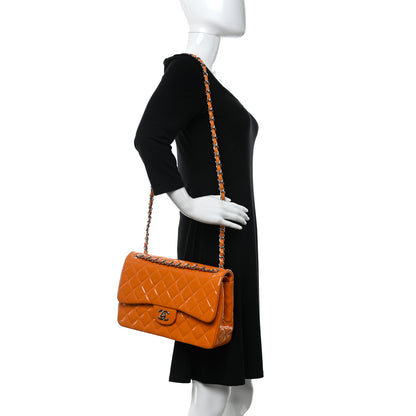 Chanel Patent Quilted Jumbo Double Flap Orange 2 of 9